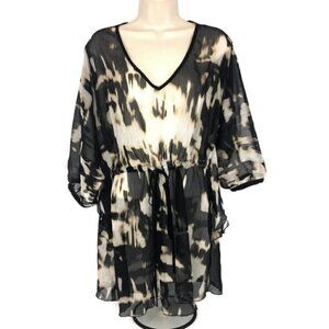 Daniel Rainn Women's S Small Blouse Tunic Top Drawstring Waist Dolman Sleeves